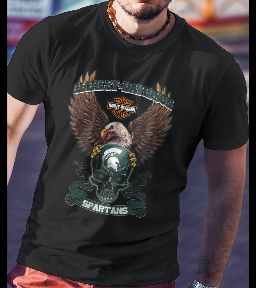 Harley Davidson Motor Cycles Eagle Michigan State Spartans T-Shirt