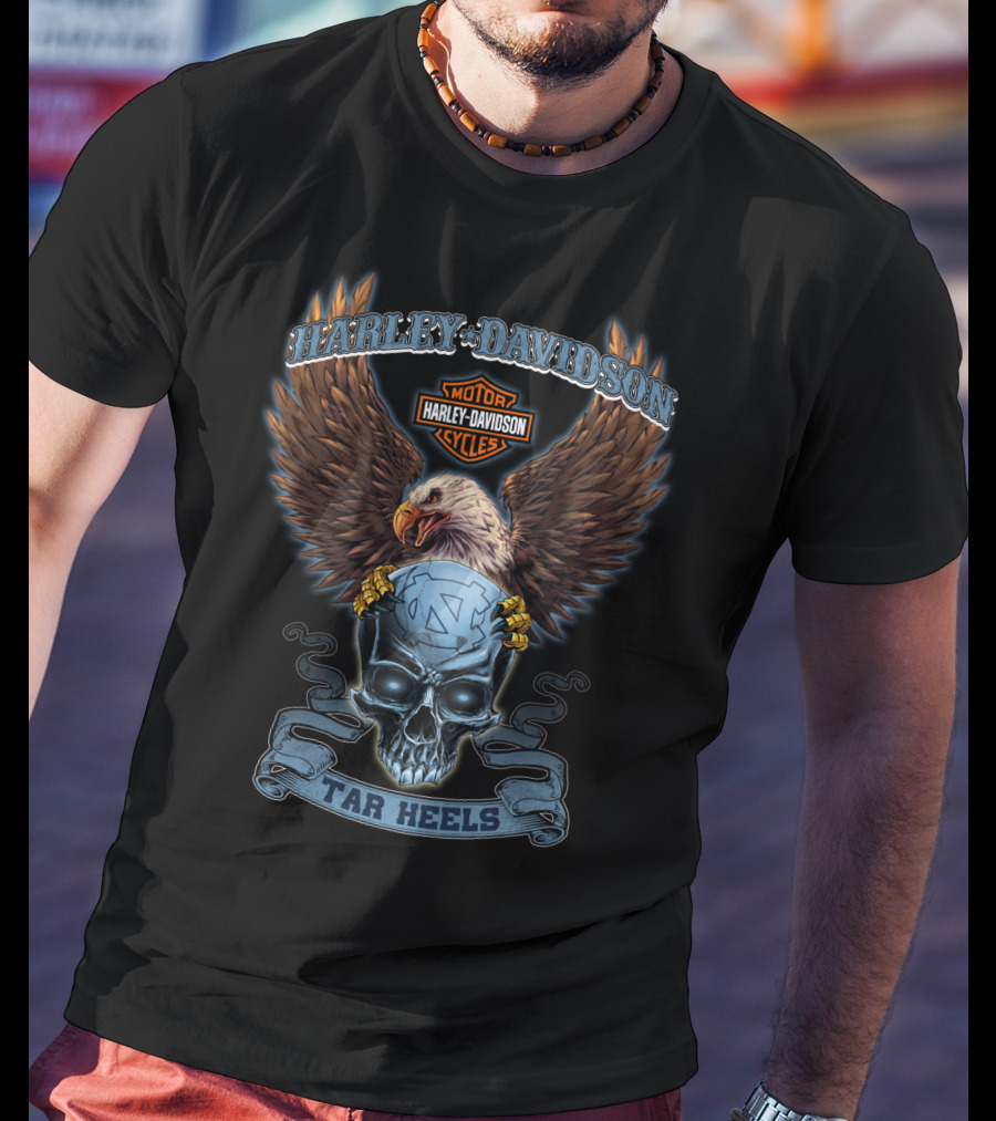 Harley Davidson Motor Cycles Eagle Skull Tar Heels T-Shirt