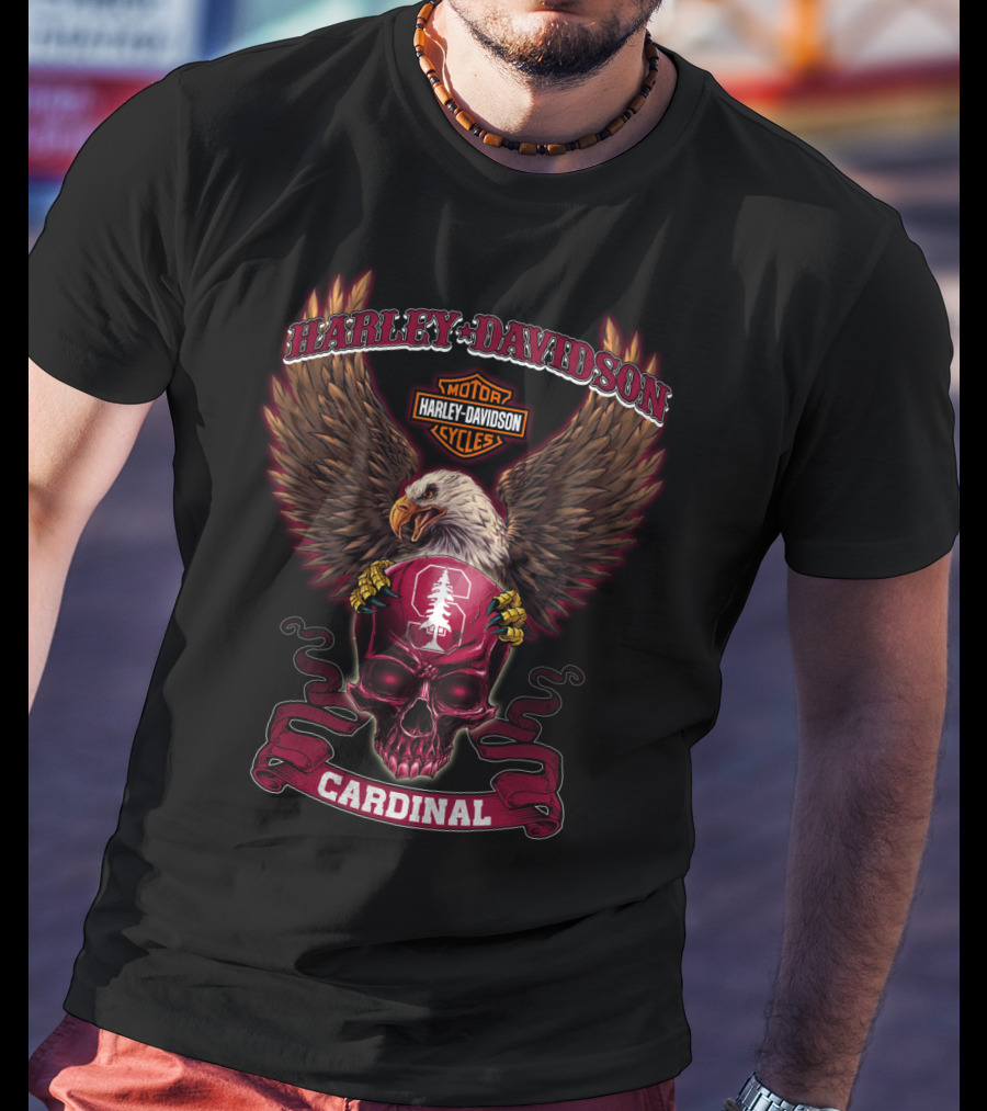 Harley Davidson Cardinal Hd 0429 Stanford Cardinal Skull And Eagle T-Shirt