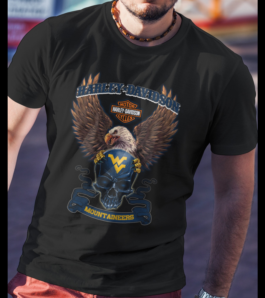 Harley Davidson West Virginia Mountaineers Eagle And Skull T-Shirt