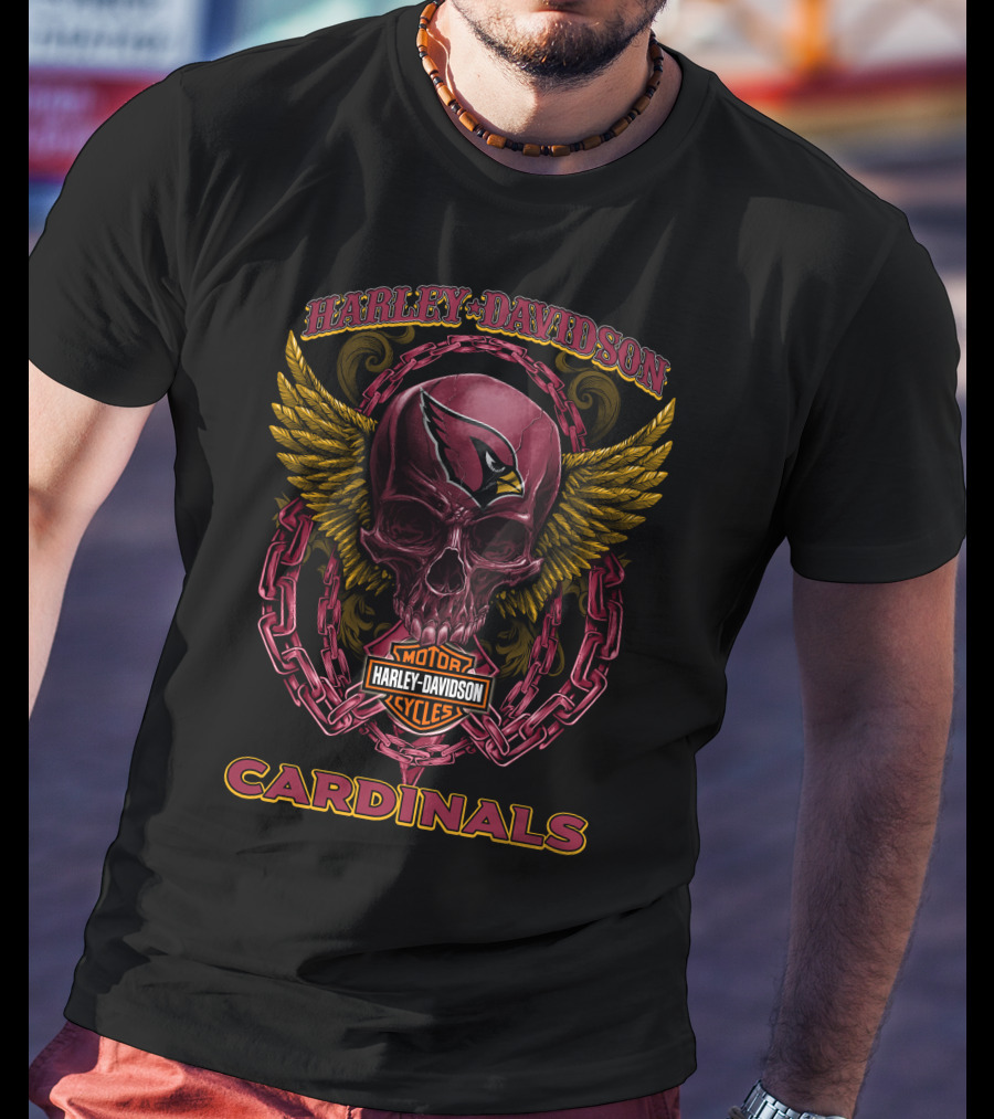 Harley Davidson Arizona Cardinals Motorcycles Skull And Wings T-Shirt