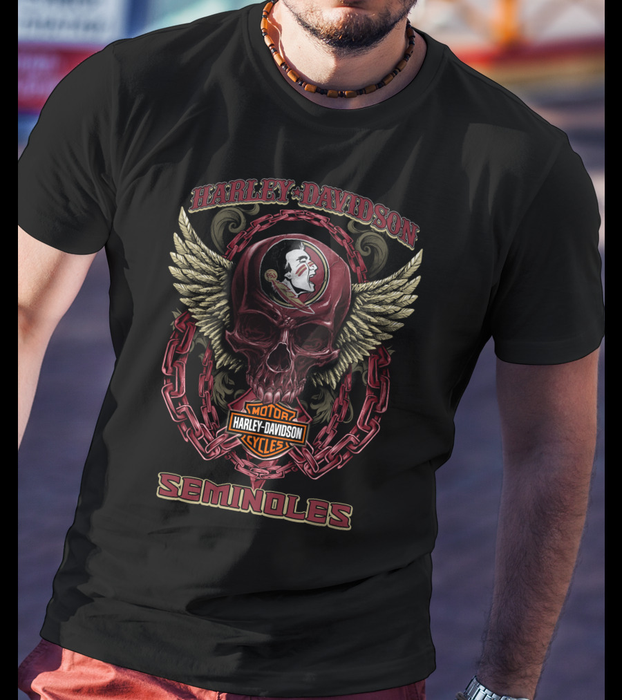 Harley Davidson Motor Cycles Seminoles Skull T-Shirt