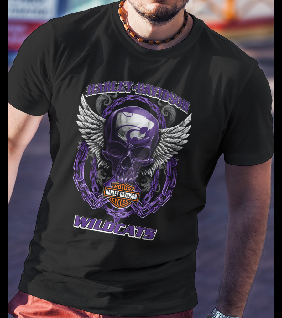 Harley Davidson Wildcats Kansas State Motorcycle Skull T-Shirt