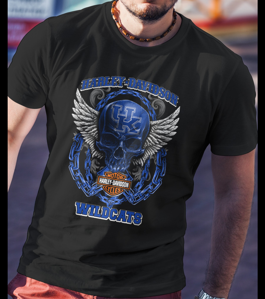 Harley Davidson Wildcats Skull Logo Kentucky Wildcats T-Shirt