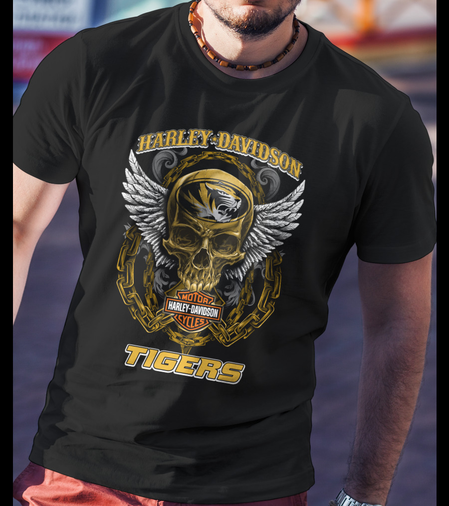 Harley Davidson Missouri Tigers Skull And Chains T-Shirt