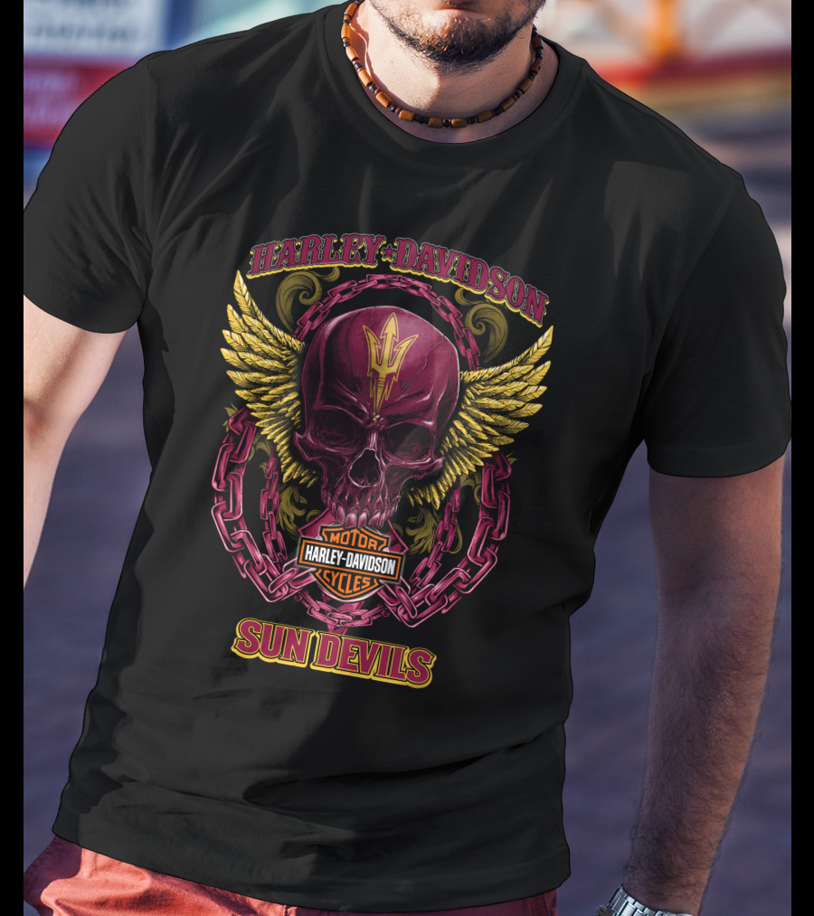 Harley Davidson Arizona State Sun Devils Skull Wings T-Shirt