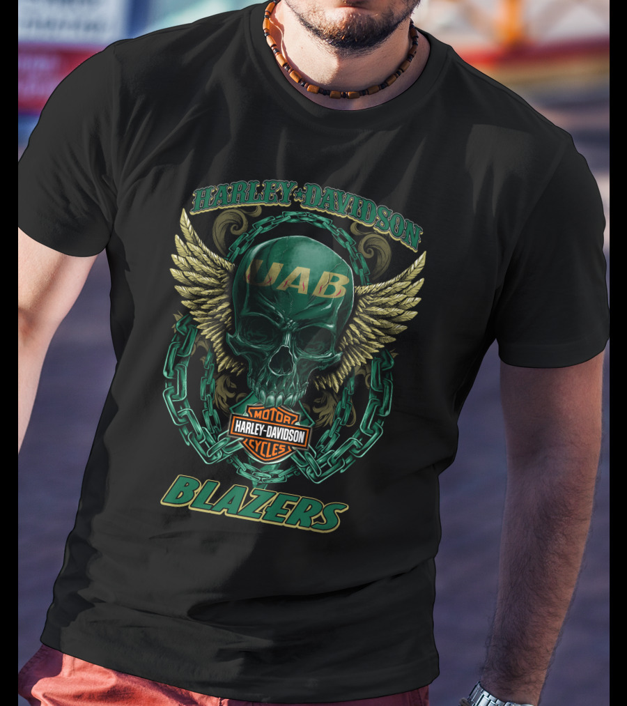 Harley Davidson Uab Blazers Skull And Wings T-Shirt