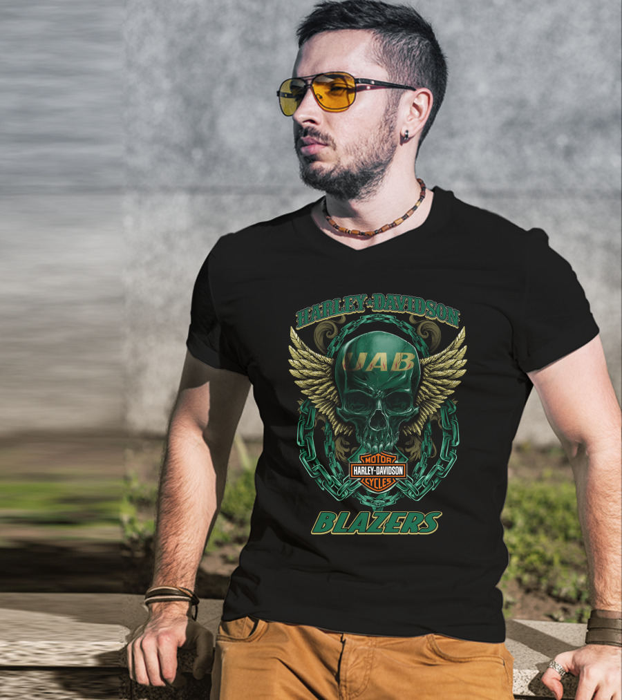 Harley Davidson Uab Blazers Skull And Wings T-Shirt