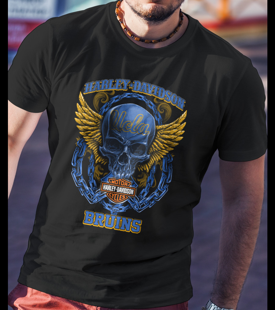 Harley Davidson Motorcycles Ucla Bruins Skull Wings Chains T-Shirt