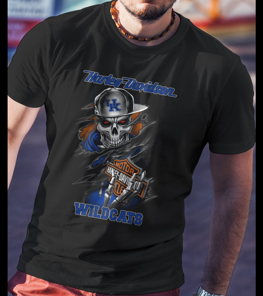 Harley Davidson Motorcycles Kentucky Wildcats Skull T-Shirt