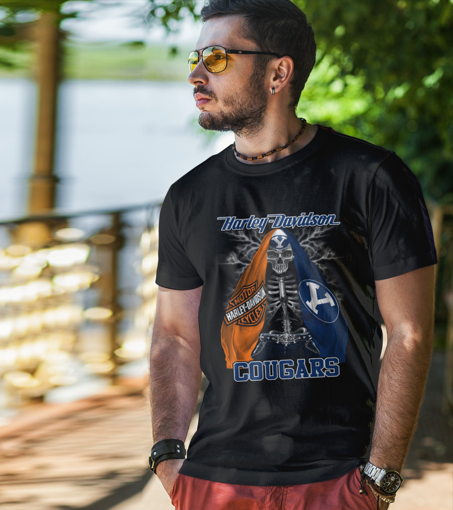 Harley Davidson Byu Cougars Skeleton Motorcycles T-Shirt