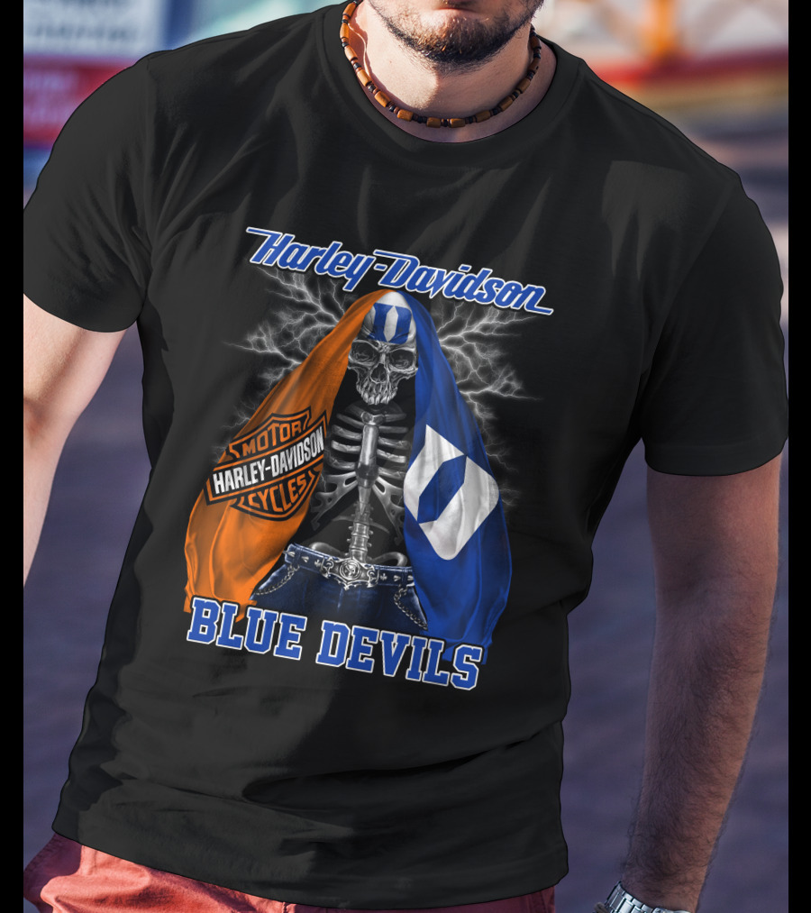 Harley Davidson Blue Devils Skeleton With Motor Cycles And Iconic Scarf T-Shirt