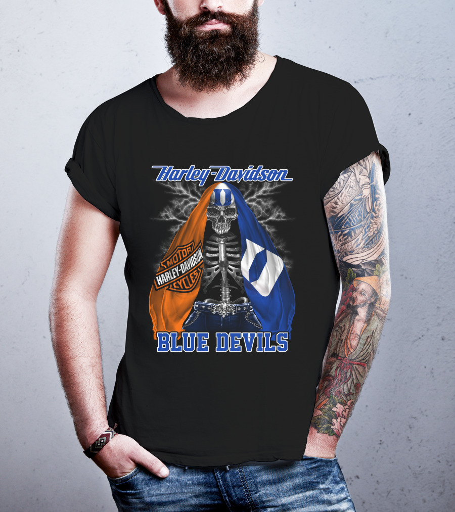 Harley Davidson Blue Devils Skeleton With Motor Cycles And Iconic Scarf T-Shirt