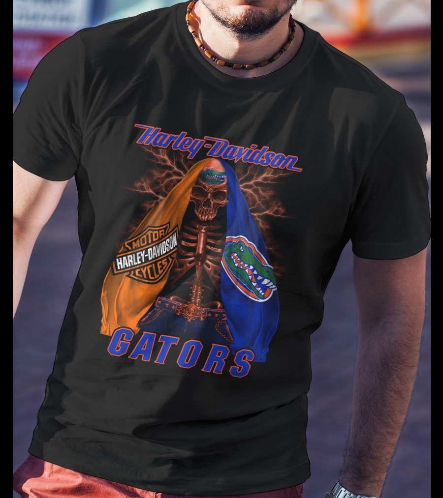 Harley Davidson Motorcycles Florida Gators Skull And Lightning T-Shirt