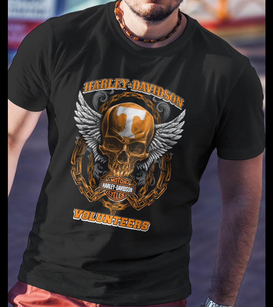 Harley Davidson Tennessee Volunteers Motorcycles Skull Wings Chains T-Shirt