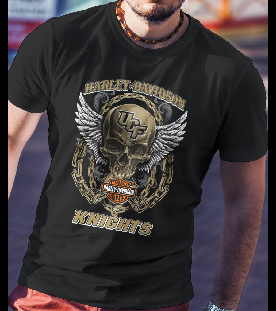 Harley Davidson Ucf Knights Motorcycles Skull Wings Chain T-Shirt