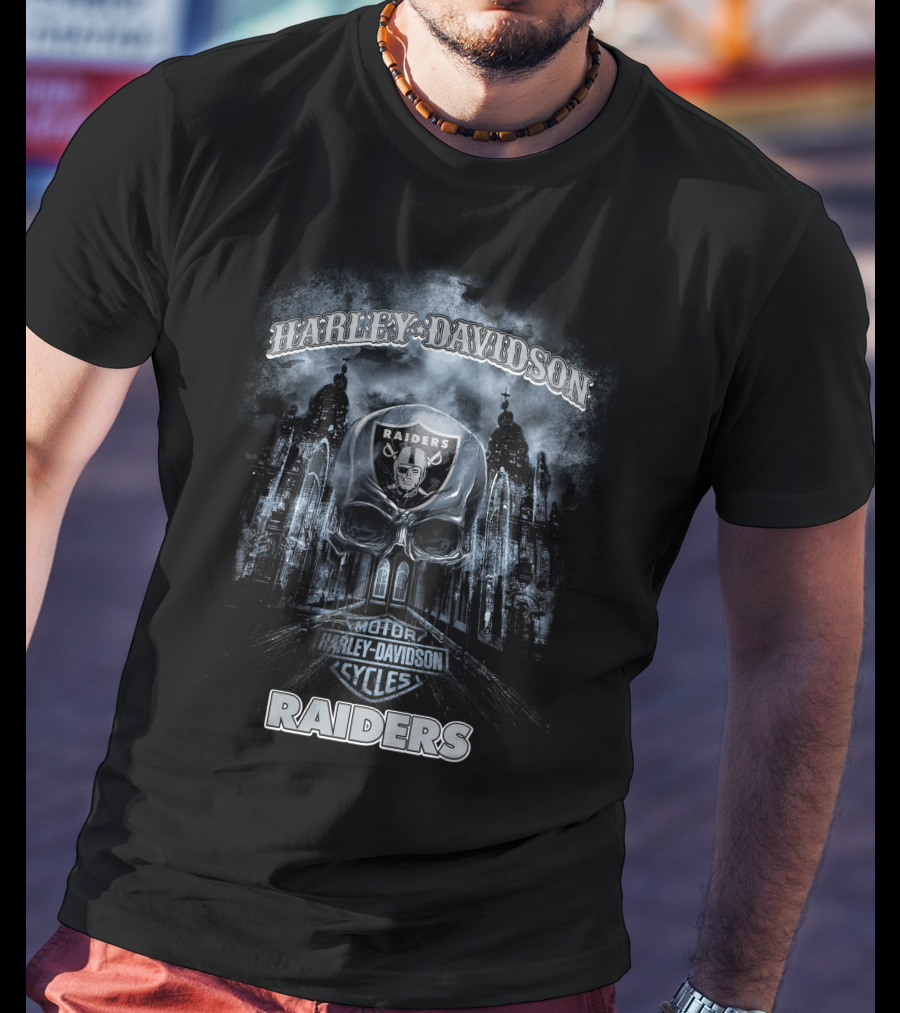 Harley Davidson Las Vegas Raiders Motorcycles Skull T-Shirt