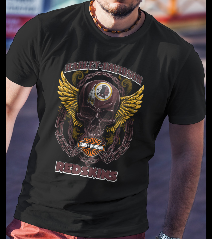 Harley Davidson Motor Cycles Redskins Skull T-Shirt