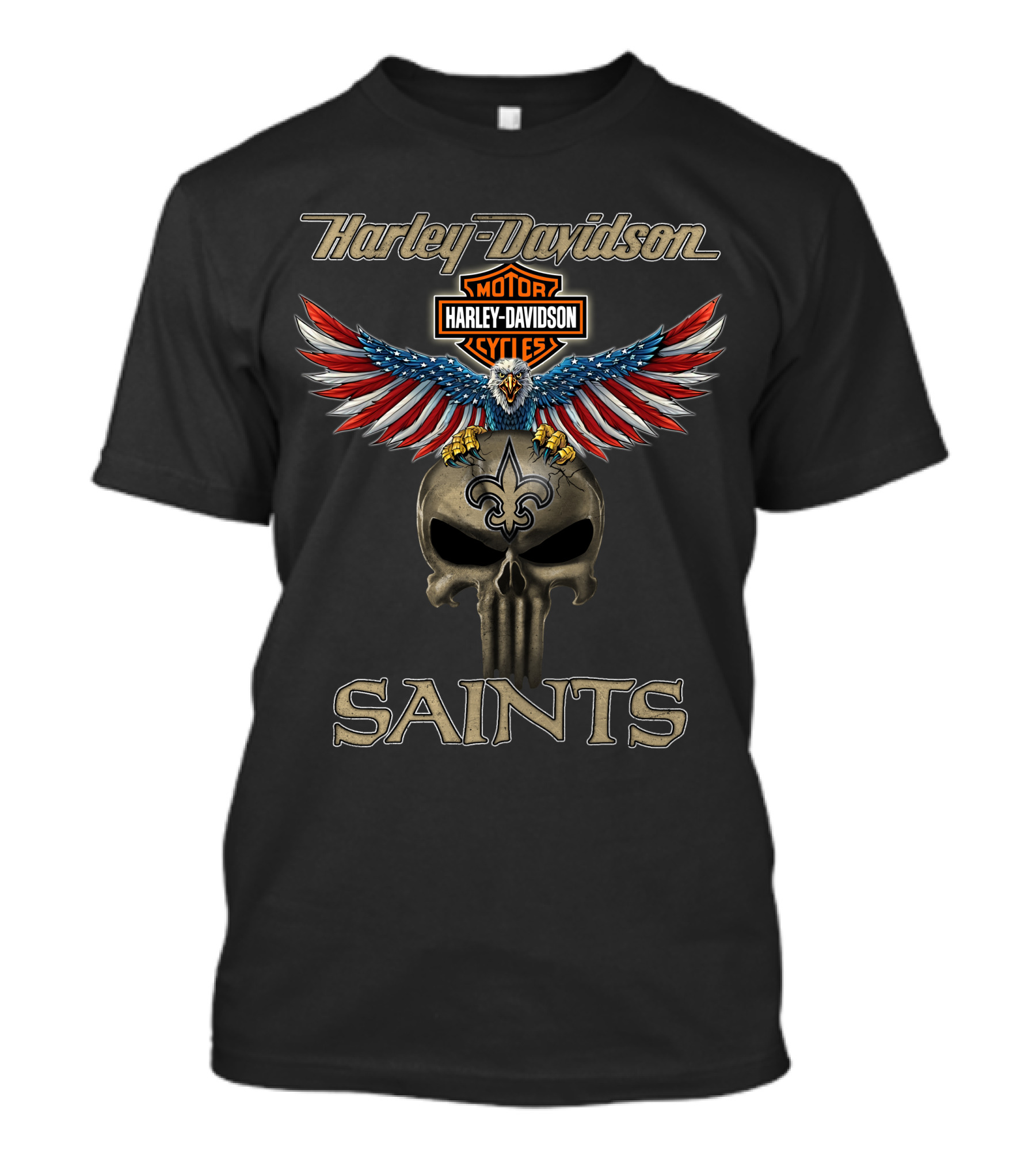Harley Davidson Motor Cycles Eagle Skull Fleur-De-Lis Saints T-Shirt