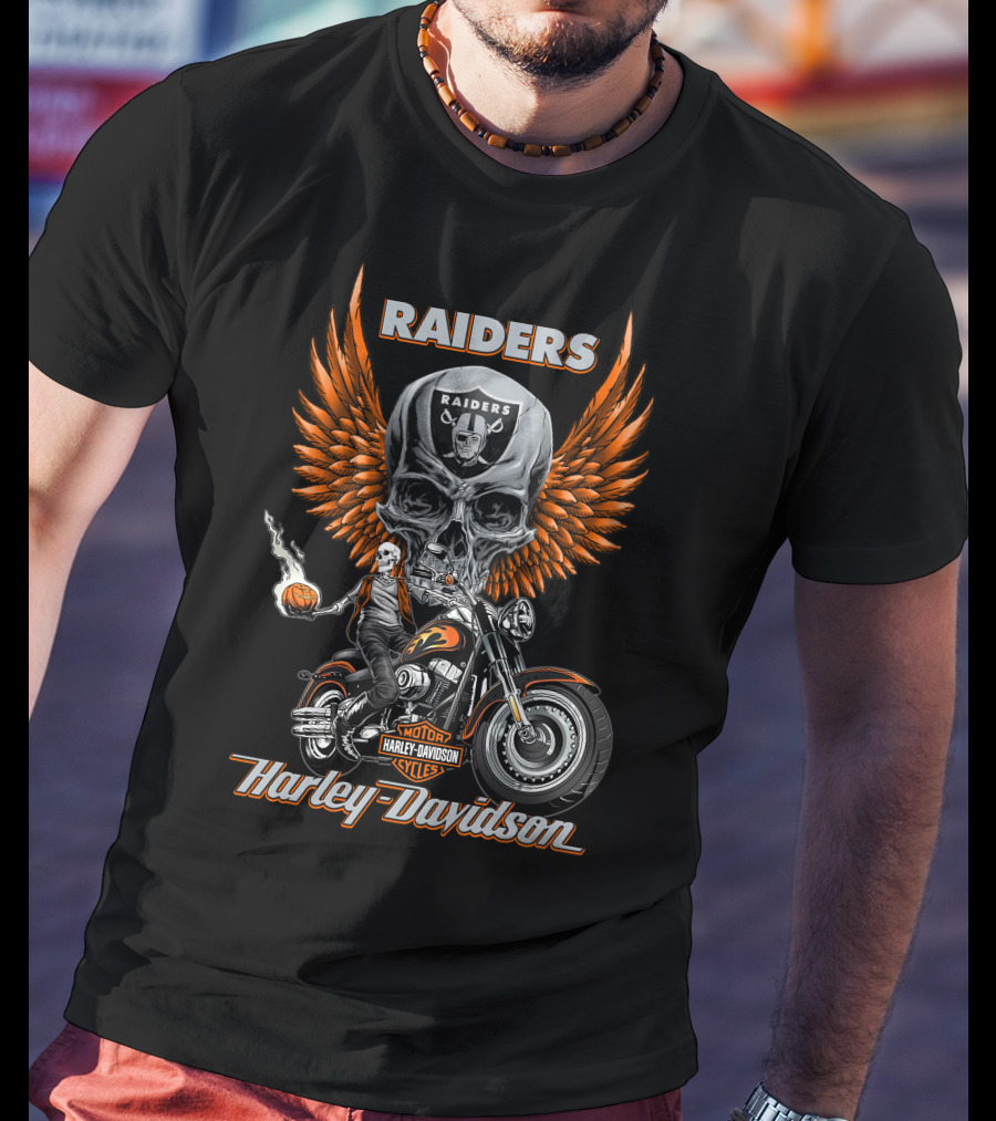 Raiders Harley Davidson Motorcycles Skull Wings Nfl Las Vegas T-Shirt