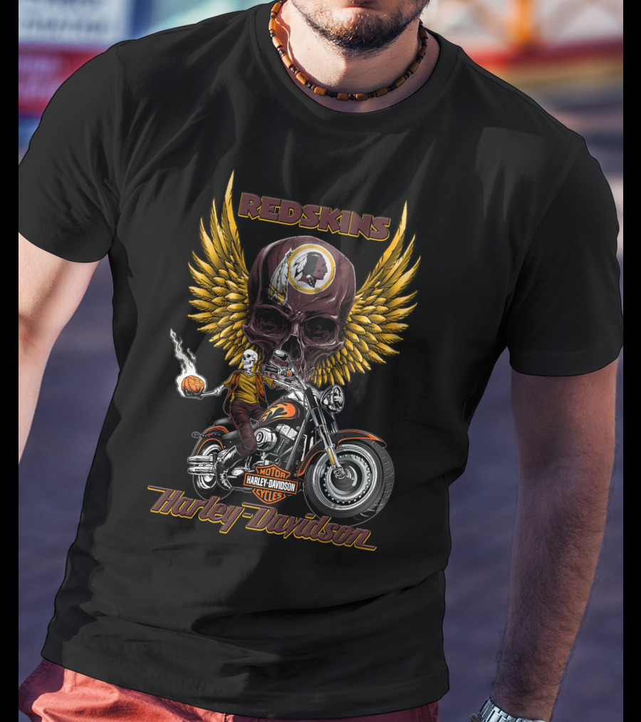 Redskins Harley Davidson Motorcycles Skulls And Wings T-Shirt