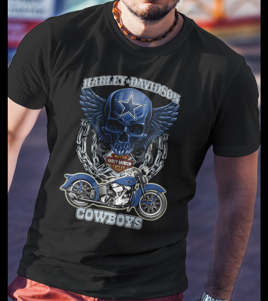 Harley Davidson Cowboys Nfl Dallas Cowboys Motorcycle Skull T-Shirt
