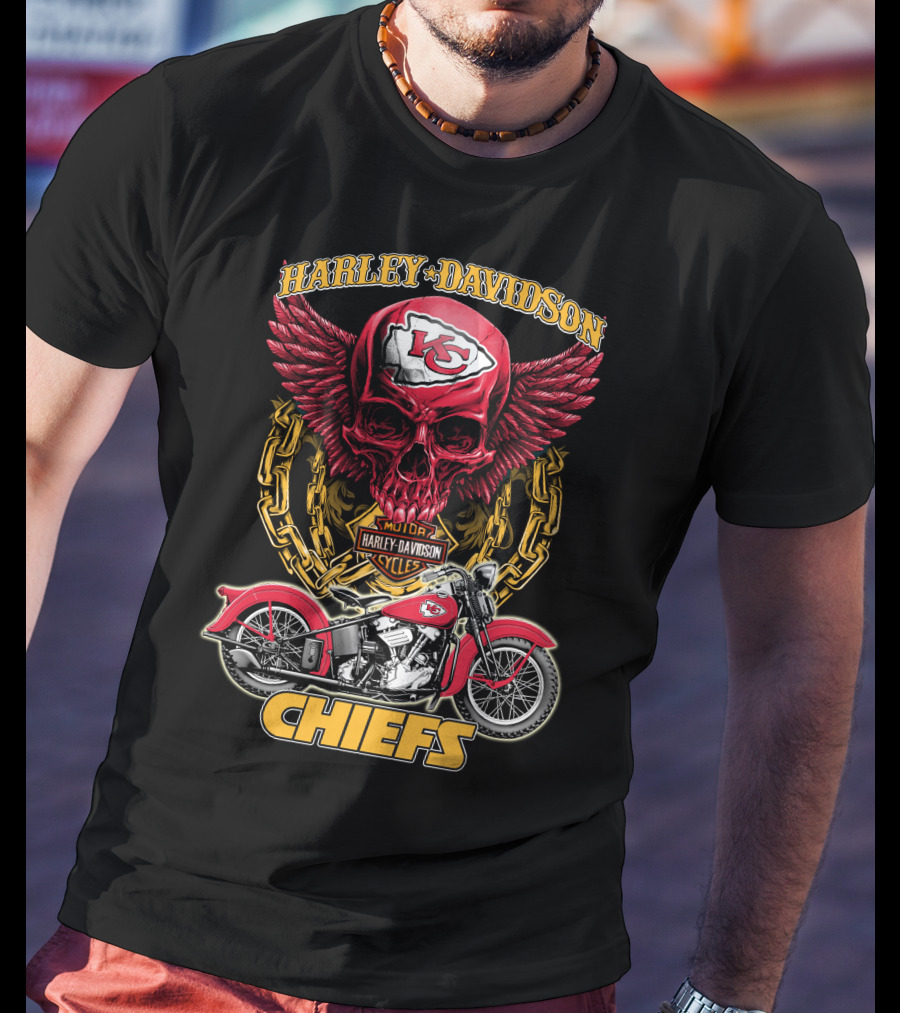 Harley Davidson Motor Cycles Skull Kc Chiefs T-Shirt
