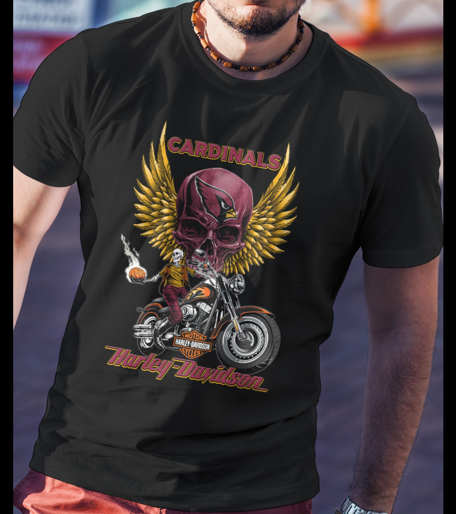 Cardinals Harley Davidson Motorcycles Skully Rider Nfl Arizona T-Shirt