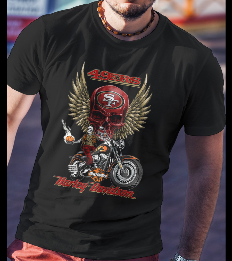 49ers San Francisco Harley Davidson Skull Motorcycle Wings Nfl T-Shirt