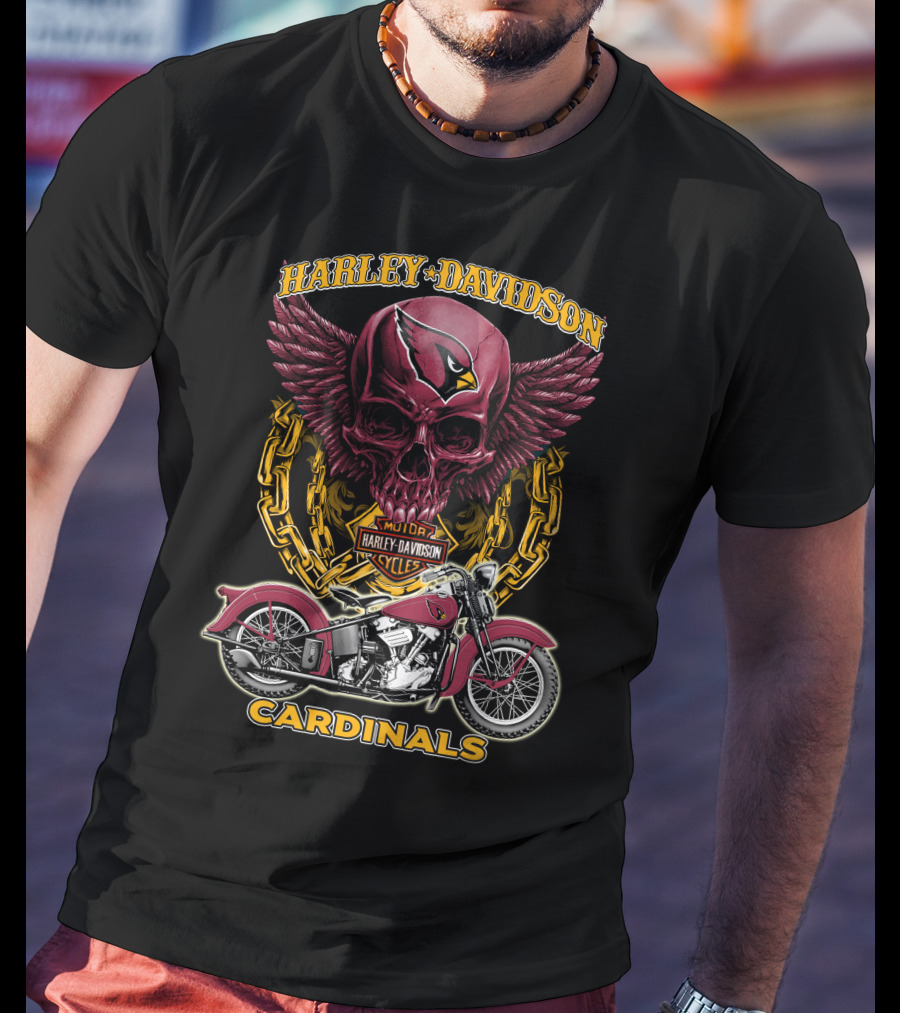 Harley Davidson Cardinals Arizona Nfl Motorcycle Skull T-Shirt