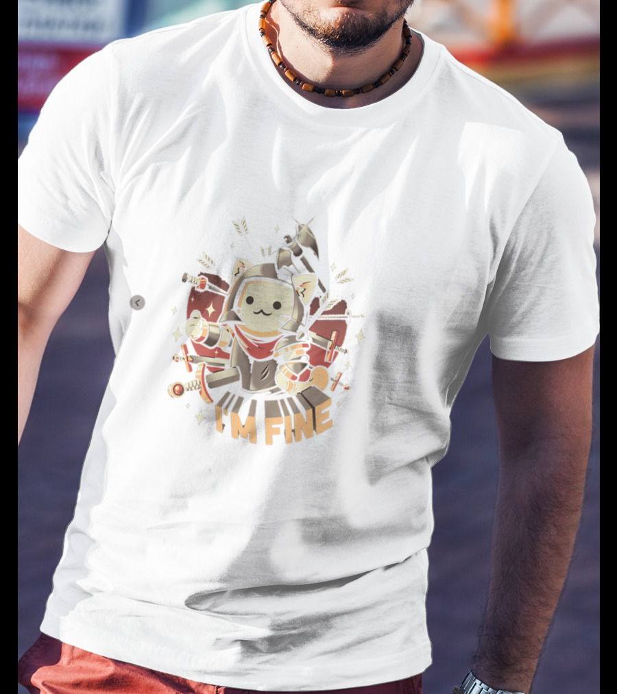 I'm Fine Cat Armored Warrior Surrounded By Weapons T-Shirt