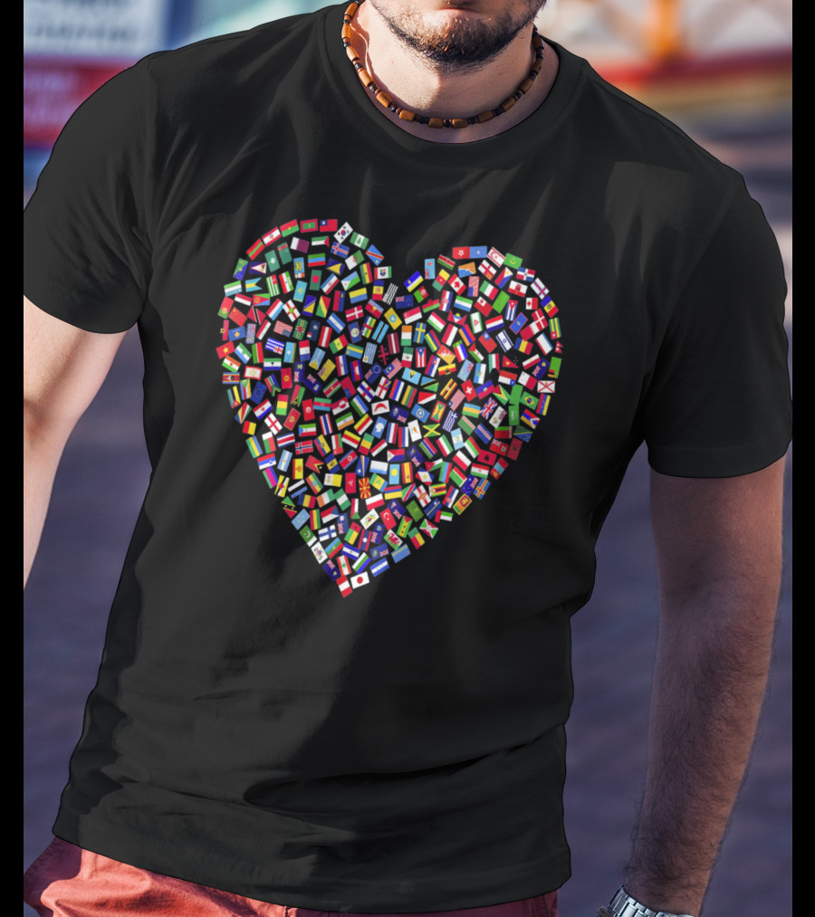Earth Day Heart World All Countries Flags In T-Shirt