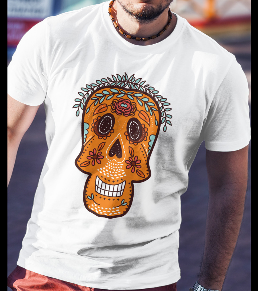 Skull Smile Sugar Skull Floral Día De Los Muertos T-Shirt