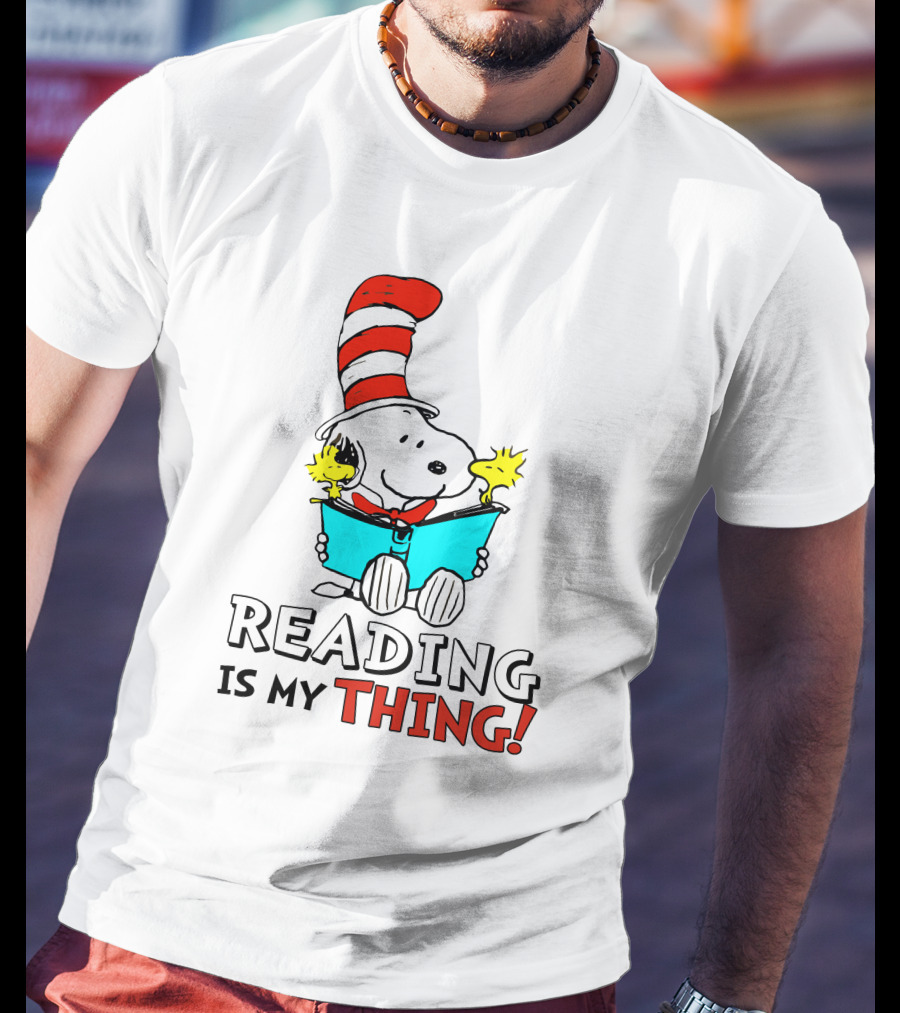 Reading Is My Thing With Snoopy In Cat In The Hat T-Shirt