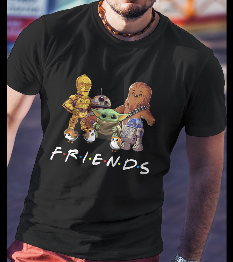 Star Wars Baby Yoda Friends Chewbacca C-3PO R2-D2 BB-8 Porgs T-Shirt