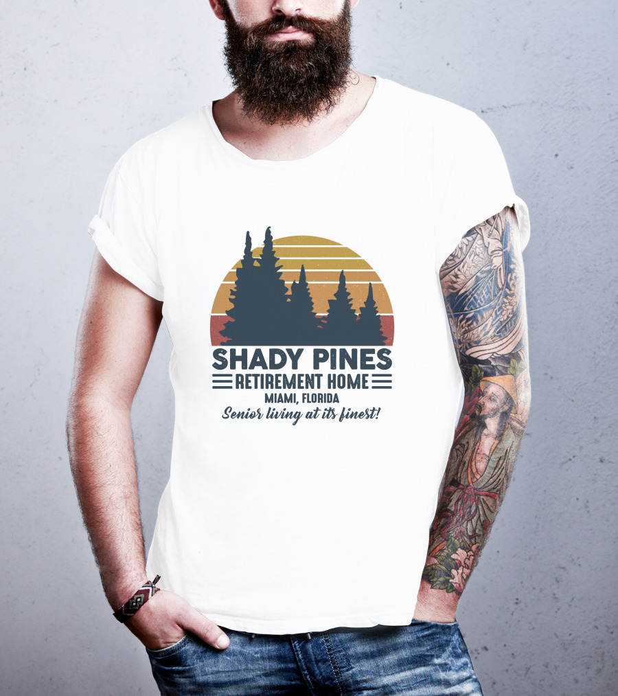 Shady Pines Retirement Home Miami Florida Senior Living At Its Finest Vintage Sunset Forest T-Shirt