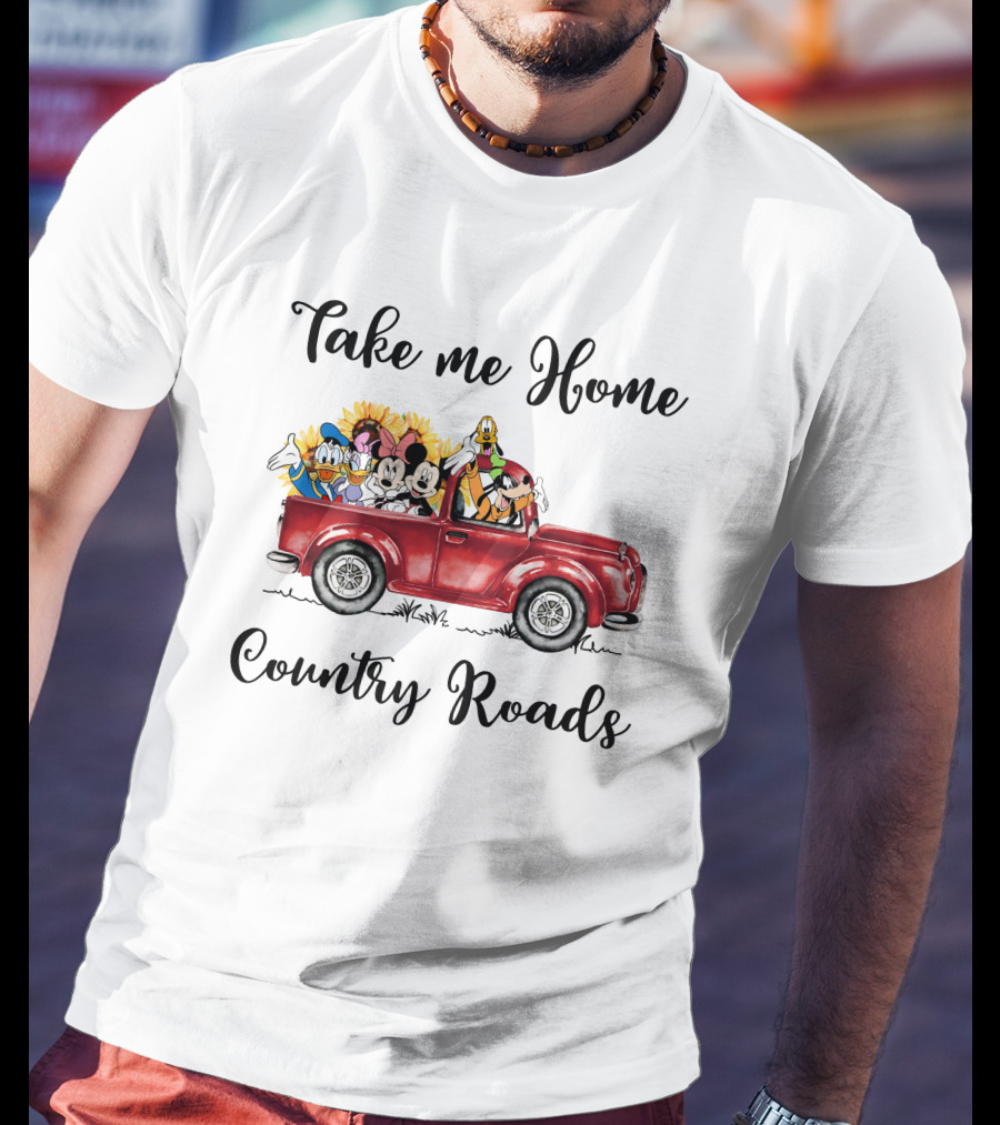 Take Me Home Country Roads Red Truck Disney Characters T-Shirt