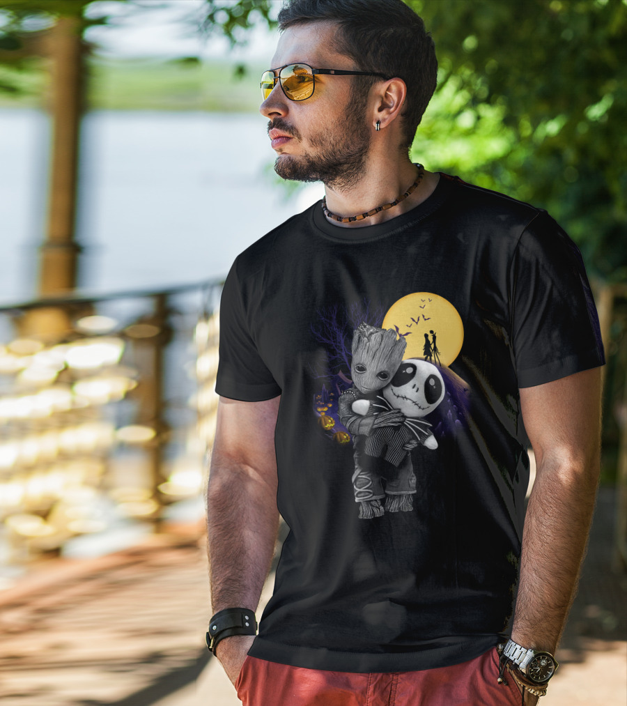 Groot Hug Jack Skellington Halloween Night T-Shirt