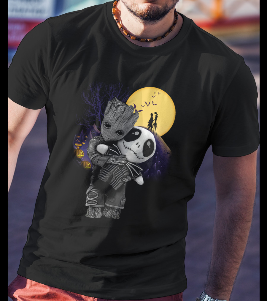 Groot Hug Jack Skellington Halloween Night T-Shirt