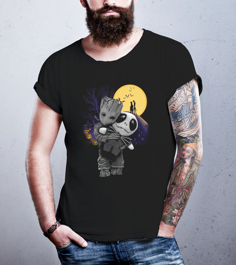 Groot Hug Jack Skellington Halloween Night T-Shirt