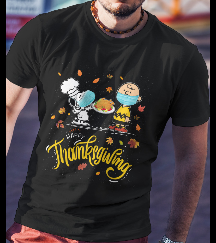 Happy Thanksgiving Snoopy And Charlie Brown Masked Feast T-Shirt