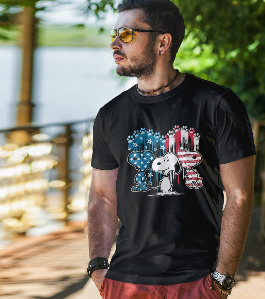 Snoopy US Flag Paws Drip Stars Stripes T-Shirt