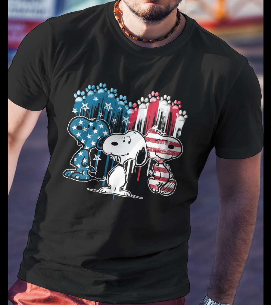 Snoopy US Flag Paws Drip Stars Stripes T-Shirt