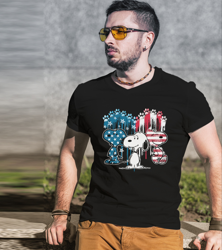 Snoopy US Flag Paws Drip Stars Stripes T-Shirt