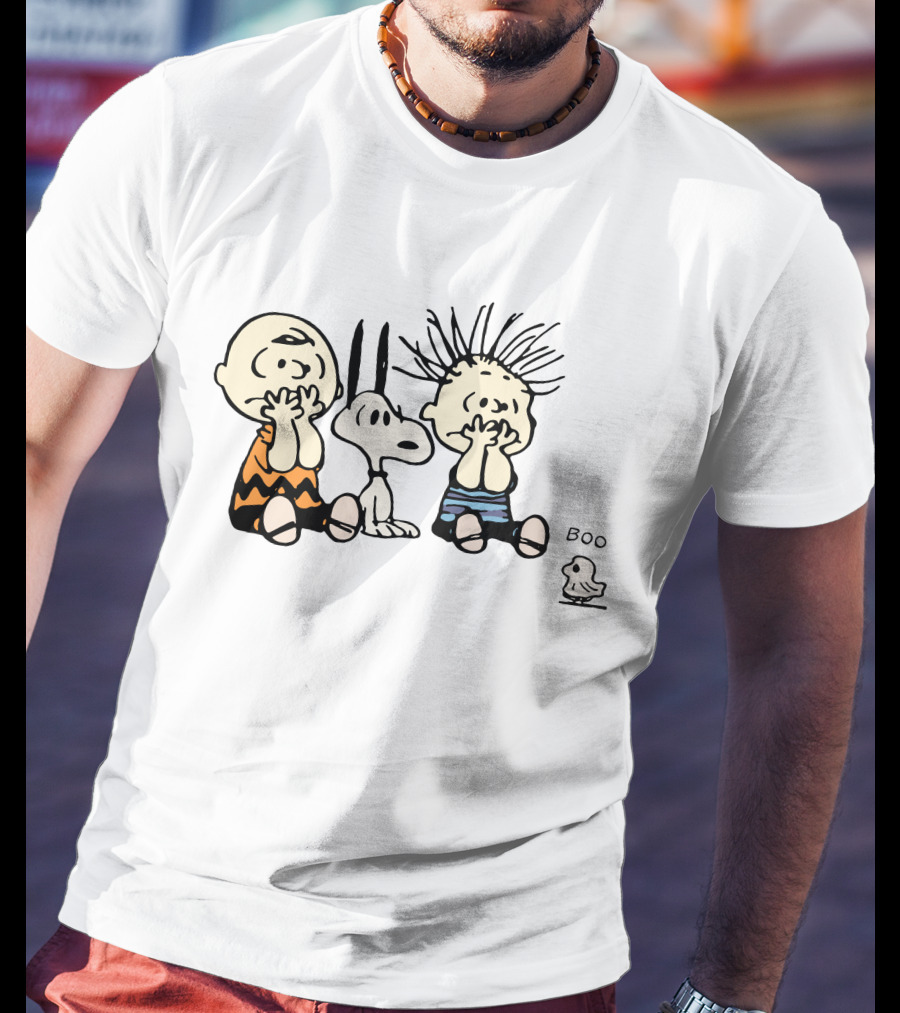 Peanuts Characters With Snoopy And Bird Saying Boo T-Shirt