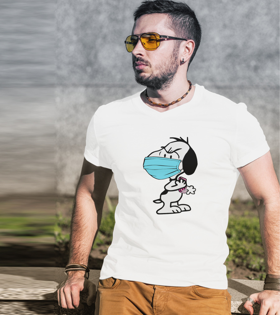 Snoopy Wearing Mask Washing Hands Hygiene Reminder T-Shirt