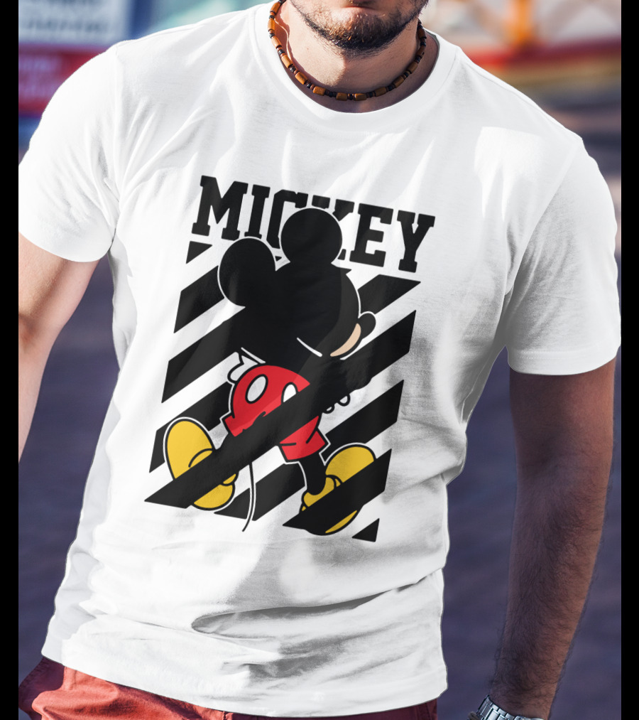 Mickey Mouse Black And White Stripes Red Yellow T-Shirt