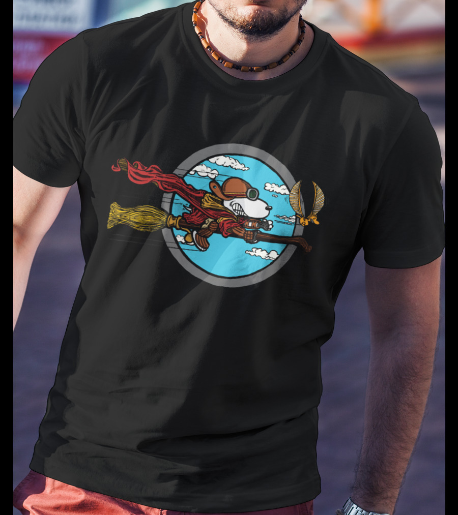 Skyward Wizard Flying Ace With Golden Snitch Chase T-Shirt