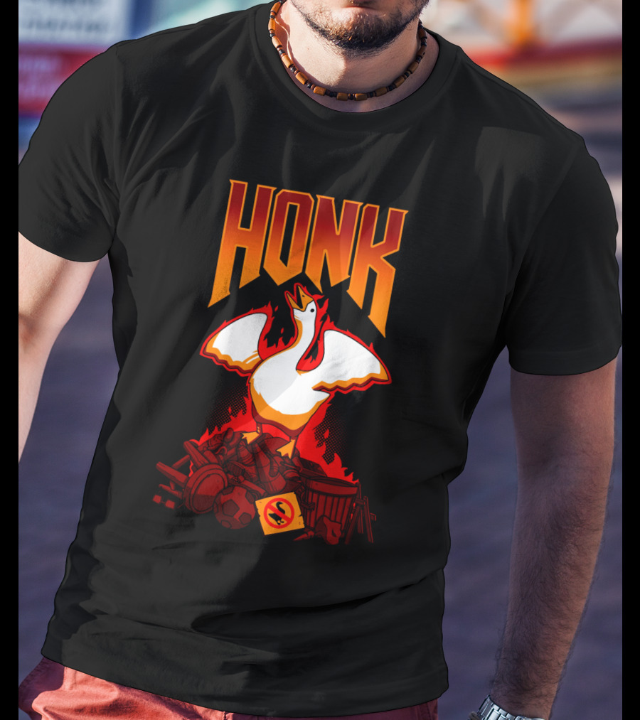 HONK Goose On Junk Pile With Flames T-Shirt
