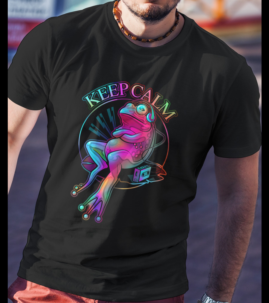 KEEP CALM Frog With Headphones And Retro Boombox Vibes T-Shirt